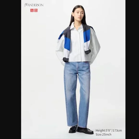cigarette jeans uniqlo Blue Denim Jacket Uniqlo High Rise Cigarette Jeans Stretch Uniqlo 31 inseam creates clean lines that pair well with sneakers Jw Anderson Uniqlo Cigarette Jeans